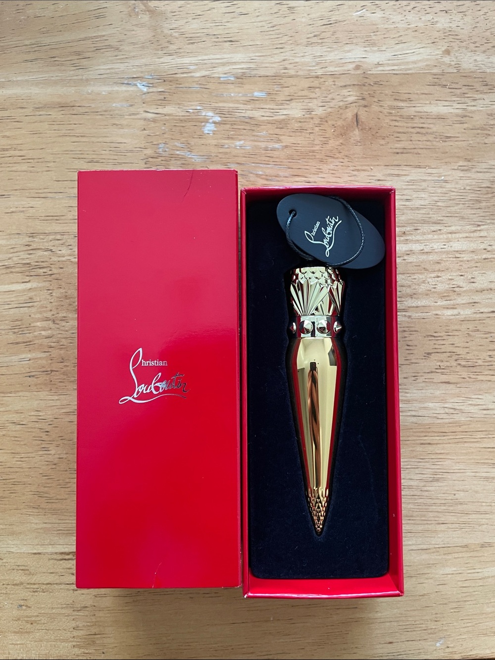 Christian Louboutin Gold-tone Lipstick-Shaped Fragrance Bottle in Red Box